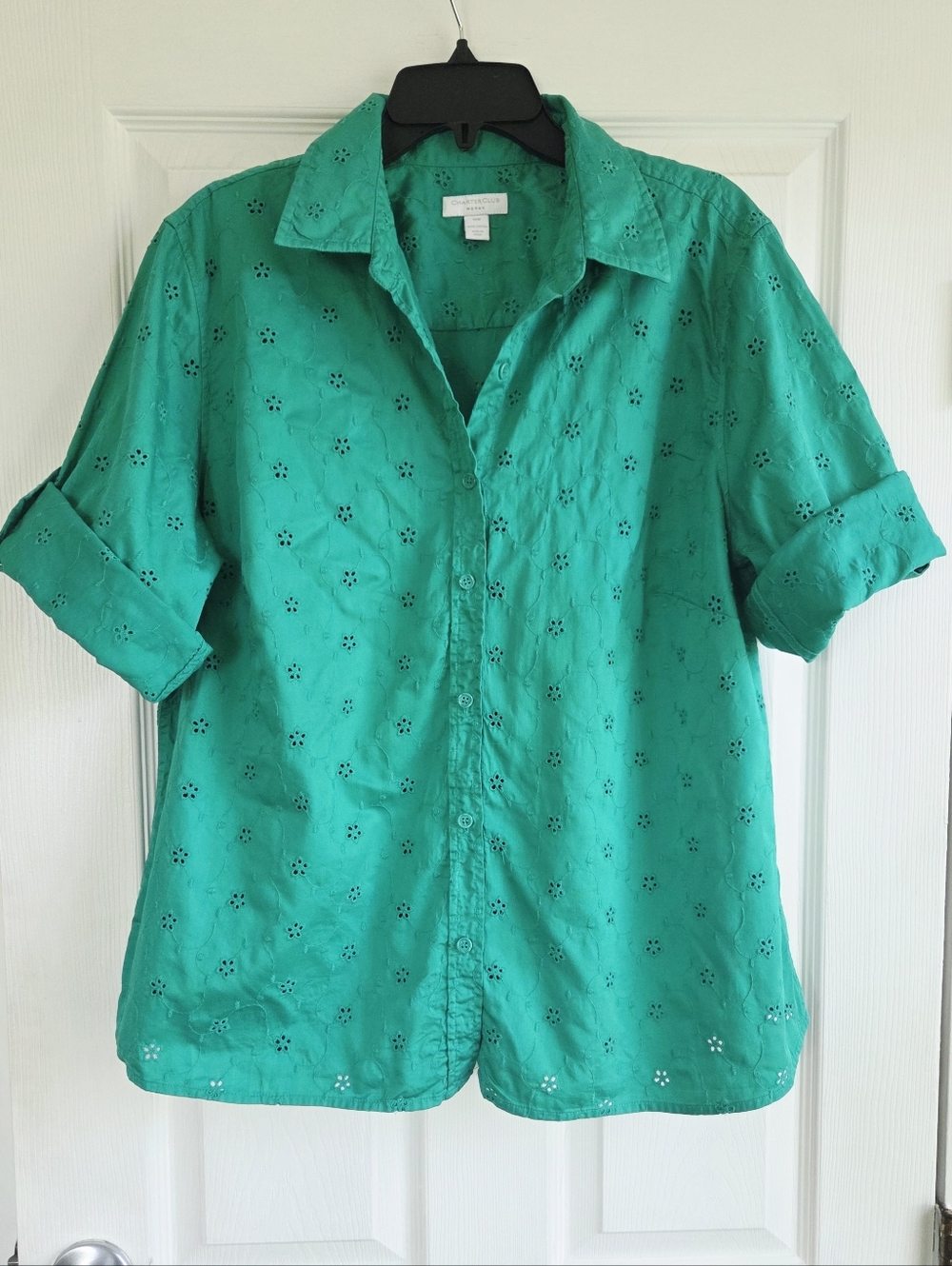 ✨️ Embroidered Eyelet Cotton Button-Up Women's Shirt Size 18W